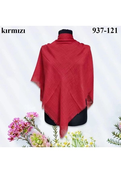Soft İpek Düz Renk Flamlı Pamuk Eşarp Kırmızı 937-121 Çok Renkli