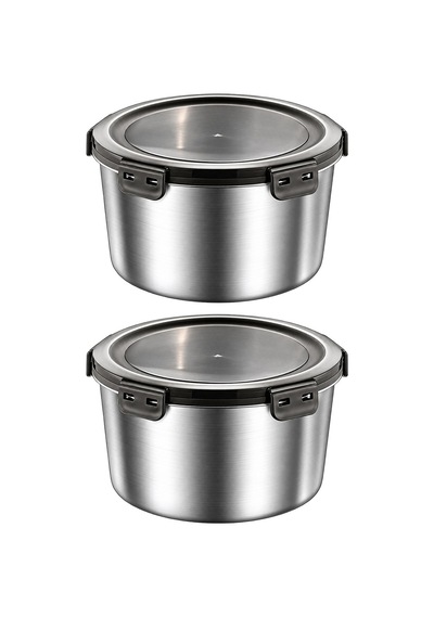 2 Adet 304 Çelik 1100 Ml Yuvarlak Yemek Meyve Et Buzdolabı Beslenme Saklama Kabı Mt325-2 Gri