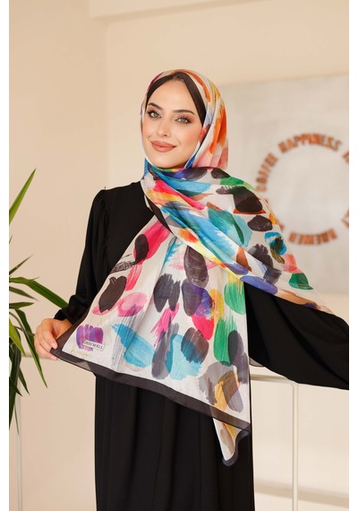 Mimiyum Nayf İpek Şal Pastel Desen Siyah