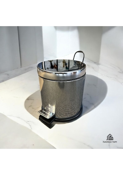 İsaoğlu Yapı Banyo Çöp Kovası Krom Pedallı Kova Paslanmaz Çelik Modern Tasarım Gri
