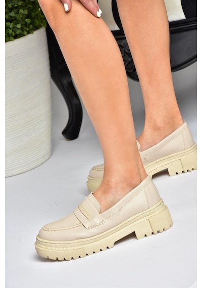 Fox Shoes P6520345009 Bej Kalın Tabanlı Günlük Kadın Ayakkabı Bej-suni Deri Bej