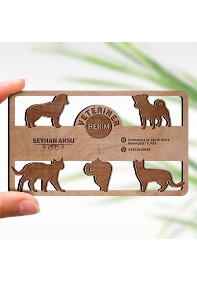 Kişiye Özel Mesleki veteriner Hekim Ahşap Kartvizit (Model 3-5) 5