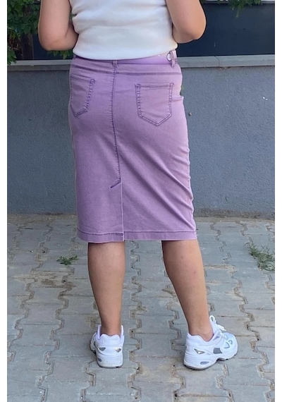 Mia Butik Büyük Beden Lila Tasarım Kot Etek Lila