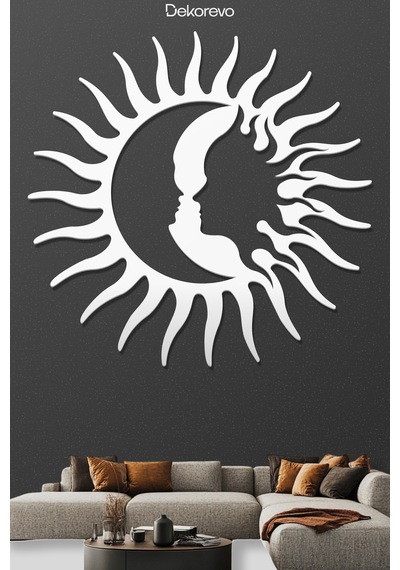 Ay Ve Güneş Metal Duvar Tablosu - Beyaz - 48 X 50 Cm
