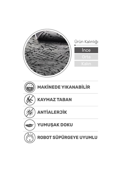 Venüs Yumuşak Pamuk Dokuma Kilim Kaymaz Tabanlı Antrasit Iskandinav Halı Salon Ve Mutfak Halısı Antrasit