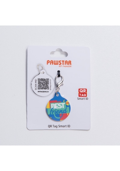 Best Friend Desenli Qr Tag Evcil Hayvan Künyesi İsimlik Pet Tag Köpek Künyesi Kedi Künyesi Qr Kodlu Künye Mavi