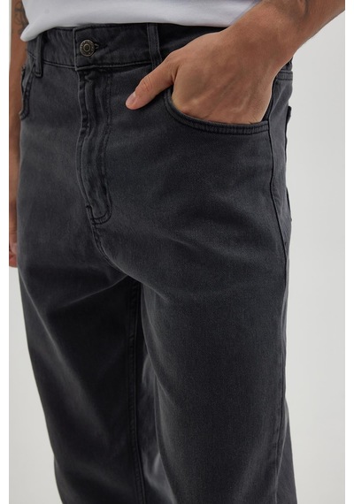 Tudors Erkek Regular Fit Bol Kesim Denim Yıkamalı Efektli Esnek Gri Jean Kot Pantolon-34494