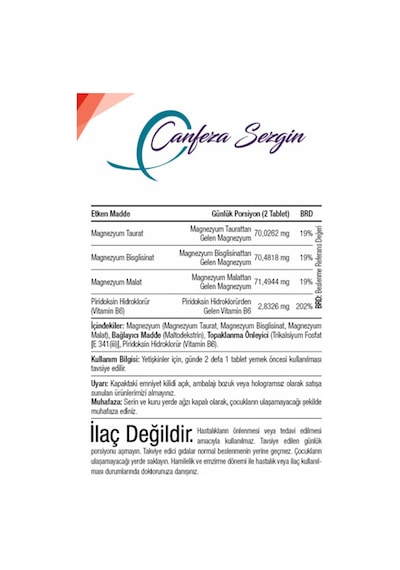 Canfeza Sezgin Magnezyum Triplet Vitamin Plus B6 60 Tablet