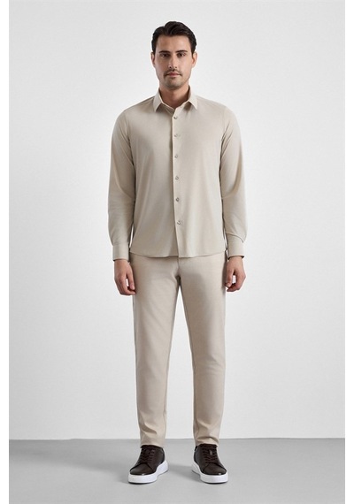 Süvari Ekru Slim Klasik Yaka Düz Casual Gömlek Gm1008400364-bj1