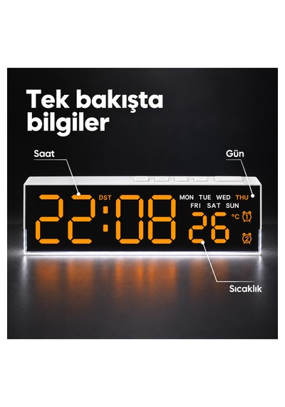 Akıllı Led Dijital Masa Saati Turuncu Renk