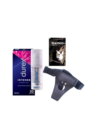 Durex Intense Kadın Uyarıcılı Jel + Siyah Deri Strap-on Kemeri + Hediye
