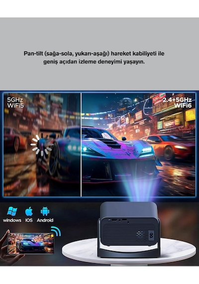 Wifi 6 Ve Bluetooth 5 Bağlantılı Taşınabilir Projeksiyon Makinesi