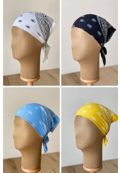 Pamuklu Klasik Desen Unisex 4lü Bandana Seti Renkli Bandana Etnik Desenli A Kalite Bandana Koyu Turuncu