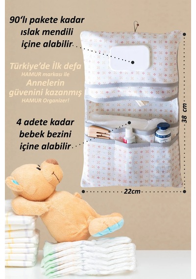Kişiye İsime Özel Nakışlı Hediyelik Yenidoğan Anne Bebek Bakım Çantası Organizer Solid Gri