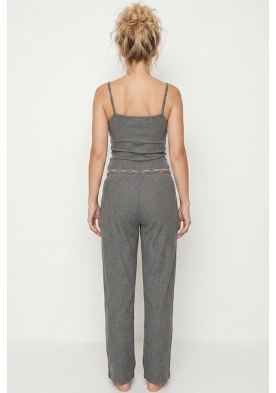 Siyah İnci Bürümcük-krınkıl İp Askılı Pijama Takım 8059 Gri