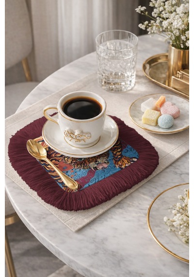 Egzotik Kaplan Motifli Saçaklı Sunum Peçetesi - Canlı Bohem Kırmızı Berceste Bardak Altlığı Mendil Pastel Karamel Egzotik Kaplan Motifli Saçaklı Sunum Peçetesi - Canlı Bohem Kırmızı Berceste Bardak Altlığı Mendil Pastel Karamel