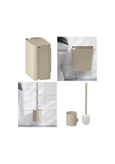 2 Li Banyo Seti Çöp Kovası Ve Tuvalet Fırçası Paslanmaz Çelik - Duvara Asılabilir Bej Bej