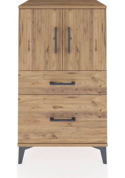 Hyperion Komodin 2 Raflı 2 Çekmeceli 2 Kapaklı 60x44x106 Çam-çam Çam
