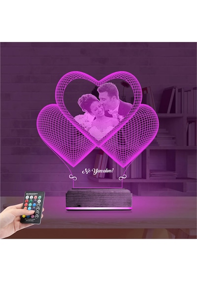 Luvivia Kalp Sevgiliye Hediye Fotoğraflı 3d Lamba - Masa Gece Lambası V4