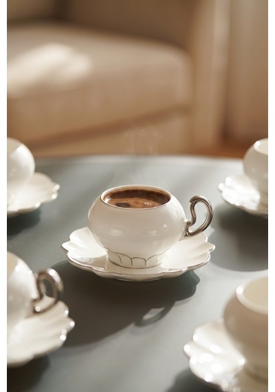Bailey 6 Kişilik Porselen Kahve Fincan Takımı Silver - 100 Ml Beyaz/silver