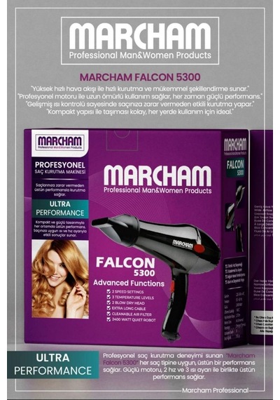 Marcham Profesyonel Fön Makinesi 2 Başlıklı 2400 Watt Siyah