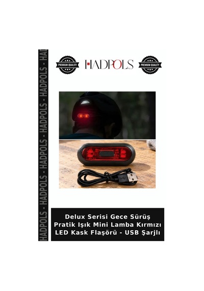 Delux Serisi Gece Sürüş Pratik Işık Mini Lamba Kırmızı Led Kask Flaşörü - Usb Şarjlı