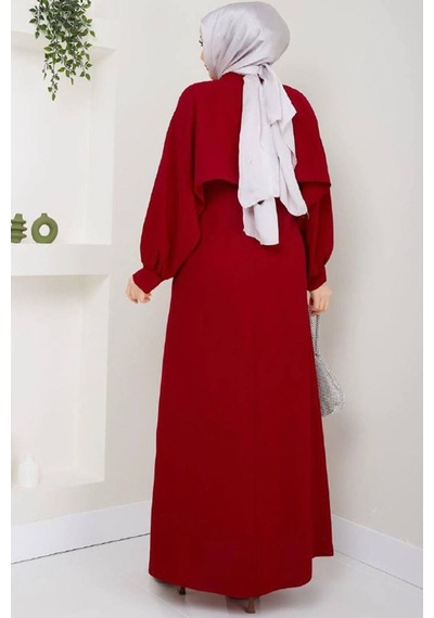 Neşeli Butik Kadın Likralı Taş Detaylı Tesettür Elbise Nms011 Bordo