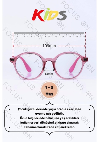 Focus On KS006-C14-EKRAN Pembe 1-3 Yaş Mavi Işık Filtreli Çocuk Ekran Gözlüğü