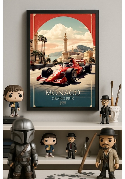Monaco Grand Prix Siyah Ahşap Çerçeveli Poster, Dekoratif Araba Duvar Tablosu
