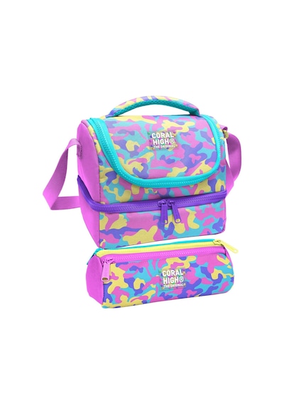Coral High Kız Çocuk Pembe Sarı Kamuflaj İki Katlı Beslenme Çantası Ve Kalemlik Seti 37201+31001 Pembe - Sarı