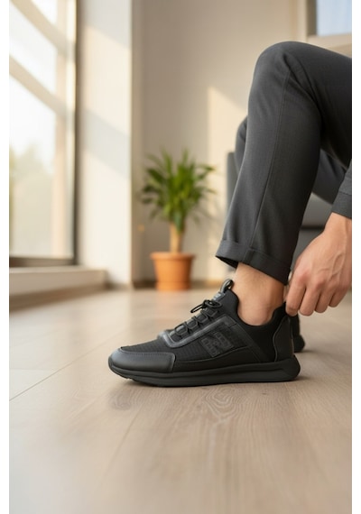 Enoch Erkek Spor Ayakkabı Günlük Sneaker N Logo Detaylı Esnek Yürüyüş Ve Fitness Modeli Siyah