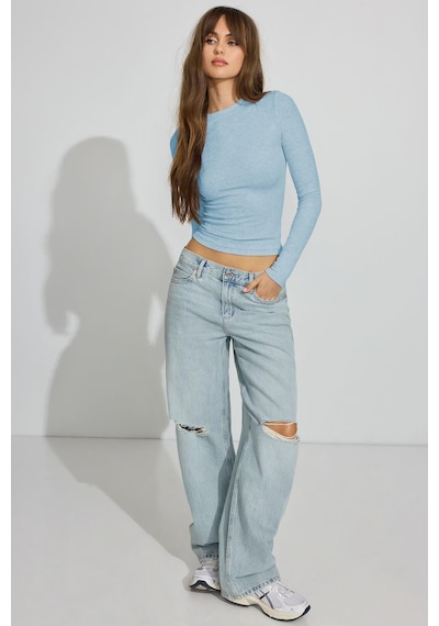 Madmext Mavi Bisiklet Yaka Slim Fit Kadın Body Mg2564 Mavi