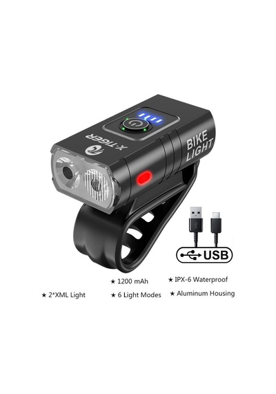 X-Tiger 2T6 Led 1200 Mah Su Geçirmez Far Bisiklet Feneri Siyah