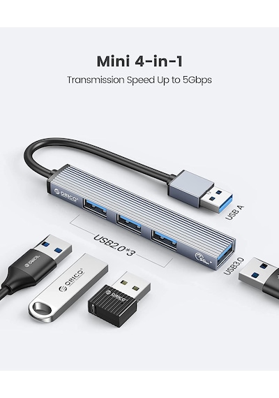 Orico AH-A13-GY USB-A to USB 3.0 Alüminyum Alaşım 4 Portlu Çoklayıcı HUB
