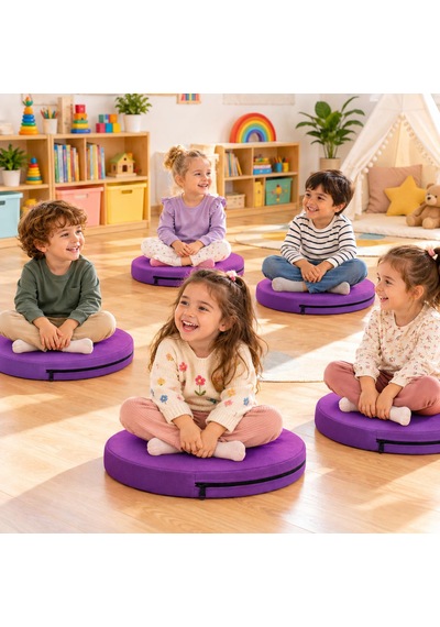 Kreş Minderi Anaokulu Aktivite Minderi, Bahçe, Dekor, Sandalye Minderi 40x40x 5 Cm Yuvarlak Minder 1 Adet Mor
