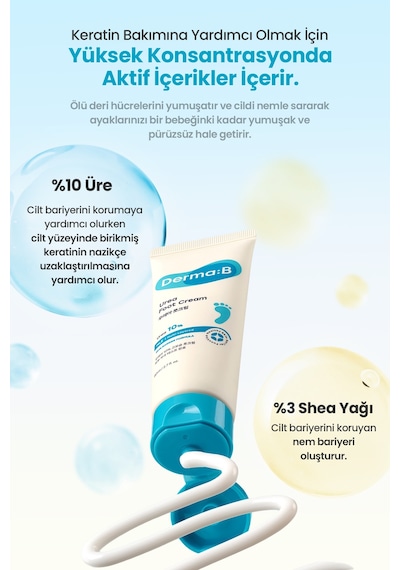 Kuru Ve Çatlamış Topuklar İçin, Peeling Etkili Nemlendirici Ayak Kremi Derma:b Urea Foot Cream