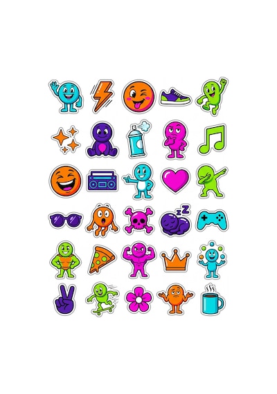 Sevimli Karakterler Pop Sticker Seti 150 Adet - 5'li Mega Paket No31 - Laptop Defter Ajanda Çok Renkli