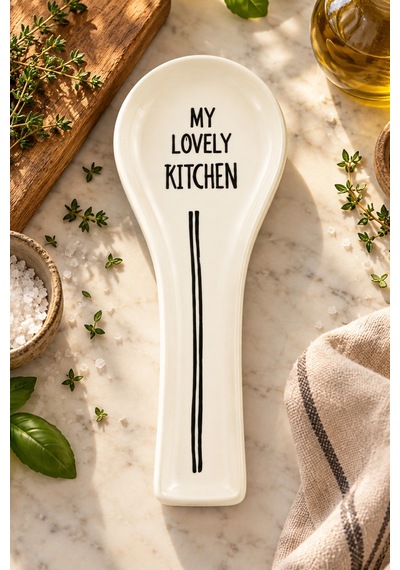 Porsima 590 Hand Made 27 Cm Porselen Kaşık Altlığı - Tezgah Üstü Mutfak Organizer Stand