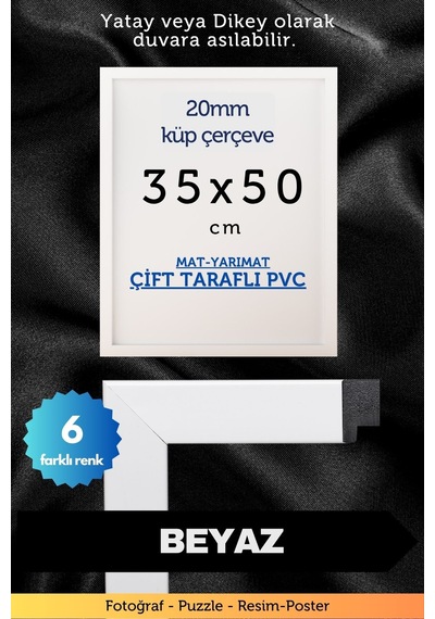Beyaz-20mm-35x50 Cm Mat Pvc Li Camsız Fotoğraf Puzzle Belge Çerçeve Yatay Dikey Asılabilme 01271505