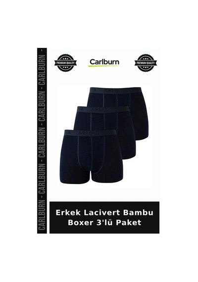 Carlburn Özel Seri Erkek Lacivert Bambu Boxer 3'lü Paket Kombin Moda
