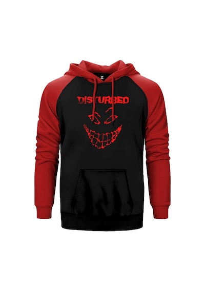 Disturbed Logo Essential Kırmızı Renk Reglan Kol Kapşonlu Sweatshirt Kırmızı