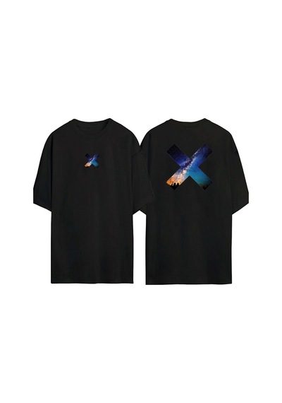 Thewert Unisex Galaxy Gece Gökyüzü Uzay Ön Arka Baskılı Sıyah Oversize T-shirt Siyah