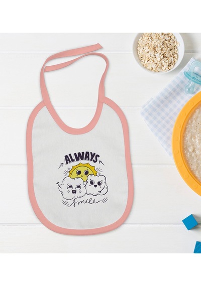 Bk Kids Always Smile Tasarımlı Pembe Bebek Mama Önlüğü Pembe