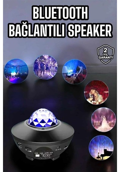 Hubrendy  Çocuklara Özel Şarjlı Bluetooth Hoparlör Parti Led Lambası Yıldızlı Projeksiyon