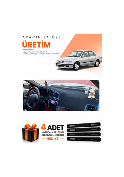 Nissan Primera P11 1996-2000 Uyumlu Torpido Koruma Örtüsü Oto Kılıfı - Siyah Mavi