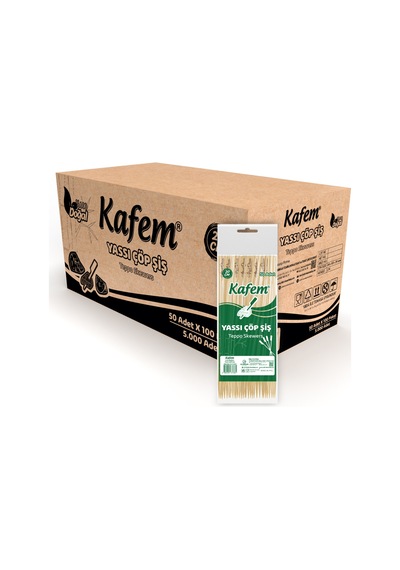 Kafem Yassı Çöp Şiş - Sunum Kürdanı 20 CM 50 Li x 100 Paket (Koli)