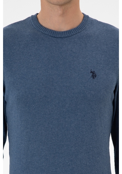 U.S. Polo Assn. Erkek Slim Fit Bisiklet Yaka Koyu Mavi Melanj Basic Kazak 50313713-VR251