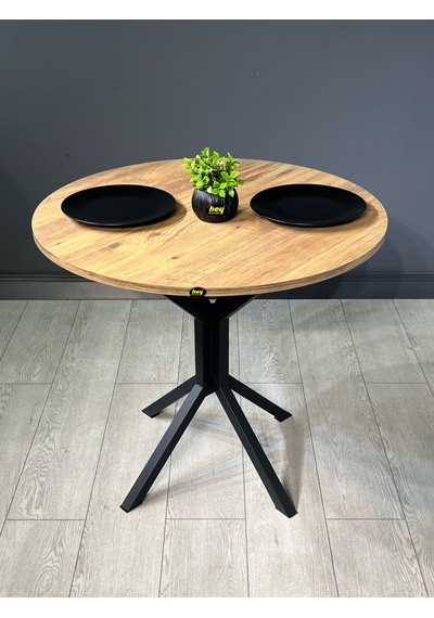 Saray Atlantik Çam Yuvarlak Mutfak Yemek Masası Balkon Metal Ayak