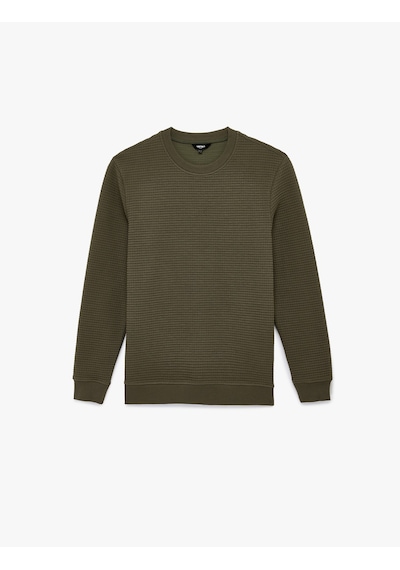 Koton Regular Fit Uzun Kollu Dokulu Bisiklet Yaka Sweatshirt Haki 6sam70010mk Haki