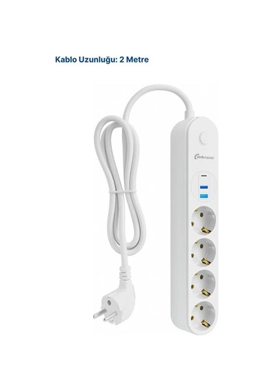 2 Usb+type-c Akım Çocuk Korumalı 4lü Priz 2mt Beyaz
